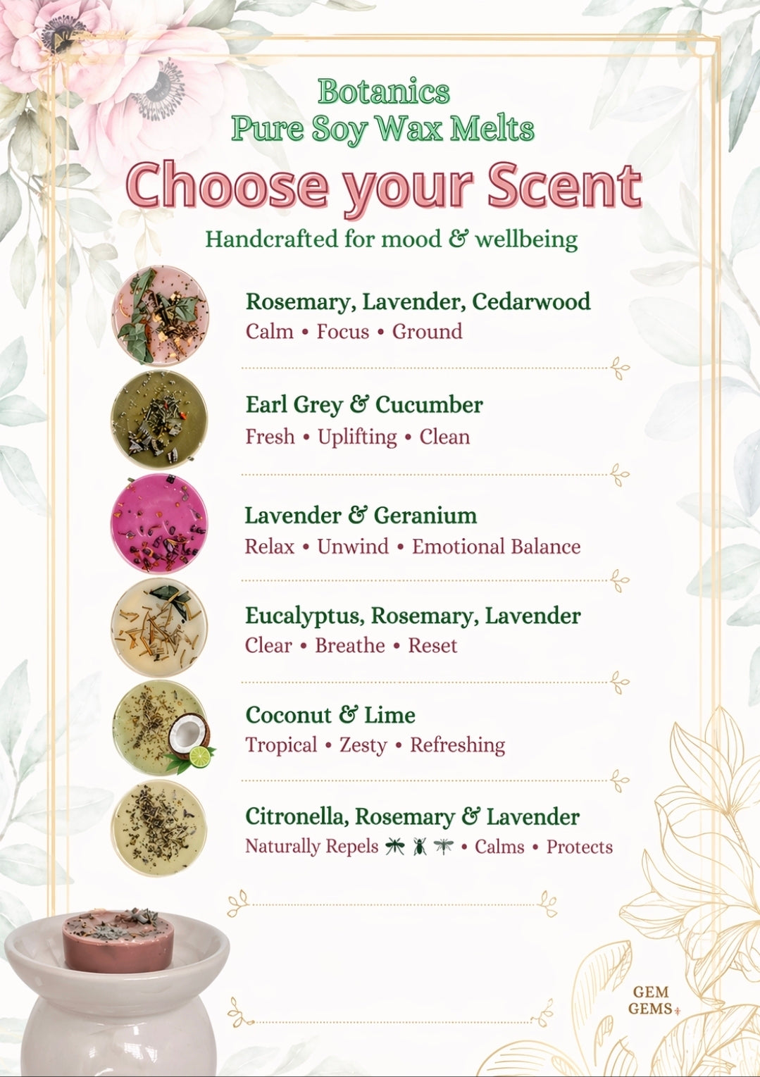 Botanical Soy Wax Melts Handmade Scented Wax Melts, Choose Your Fragrance-Gem Gems